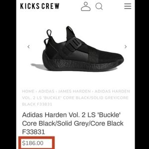 Adidas Mens Black Basketball Harden Vol.2 LS Sneakers shoes Harden LS sz 6.5